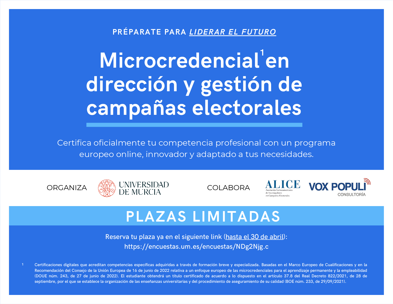 Microcredencial en dirección y gestión de campañas electorales · afiche